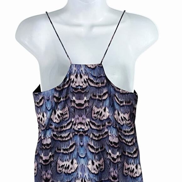 Tibi Slip Dress Women's Size 4 Ibis Drop Waist Rufle Purple Blue Feather Print - Picture 5 of 9